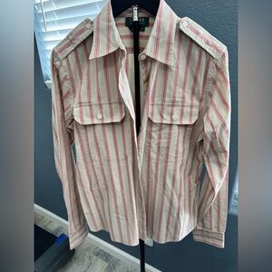 Ralph Lauren Red and Beige Striped Button Down Shirt